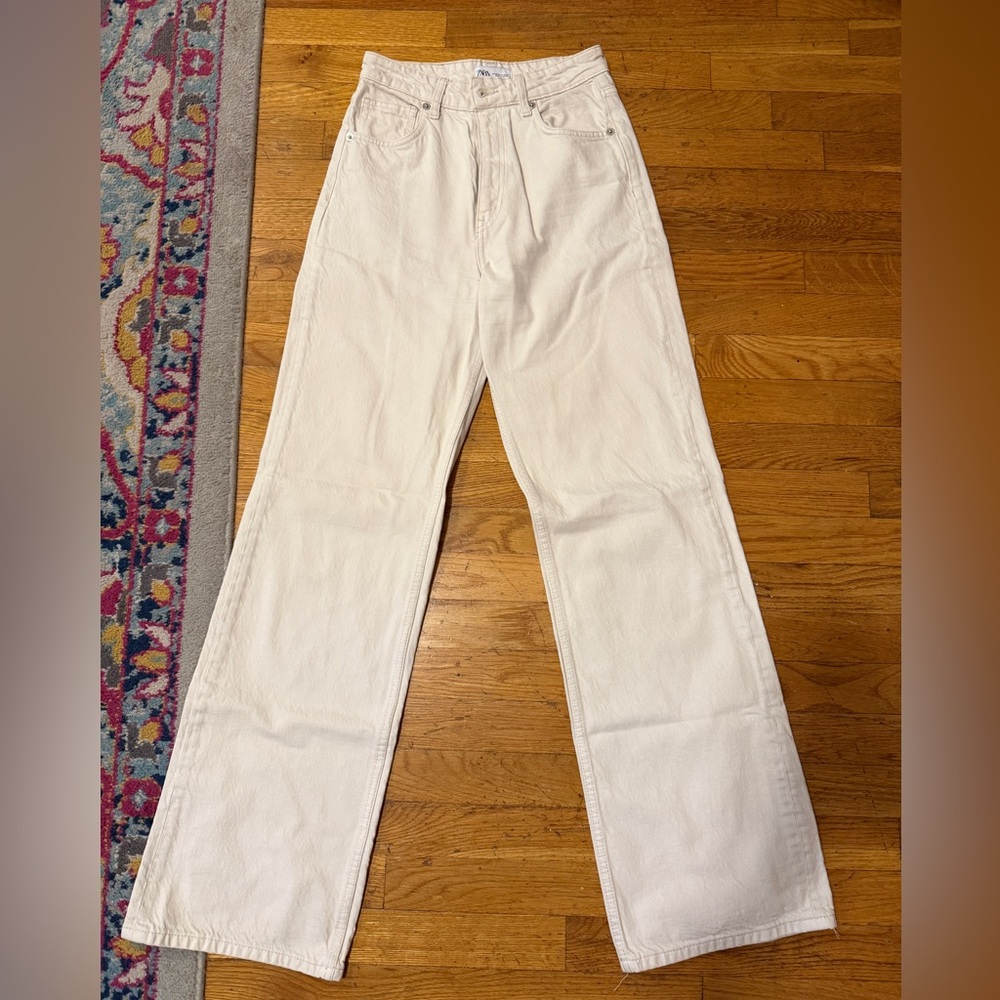 Zara Cream Denim Wide Leg Pants
